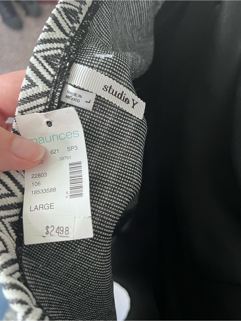 Studio Y Maurices Black White Tribal Geometric Strapless Peplum Top Large NWT - Picture 3 of 5